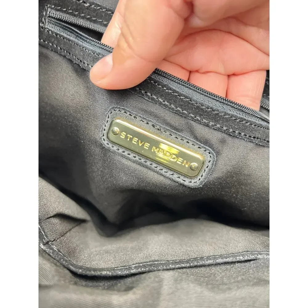 Vintage Steve Madden Black Suede Leather Fringe Studded Crossbody‎ Bag Shoulder